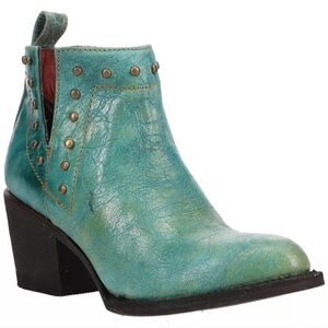 FERRINI Stella Studded Pull-On Ankle Boots In Turquoise 7.